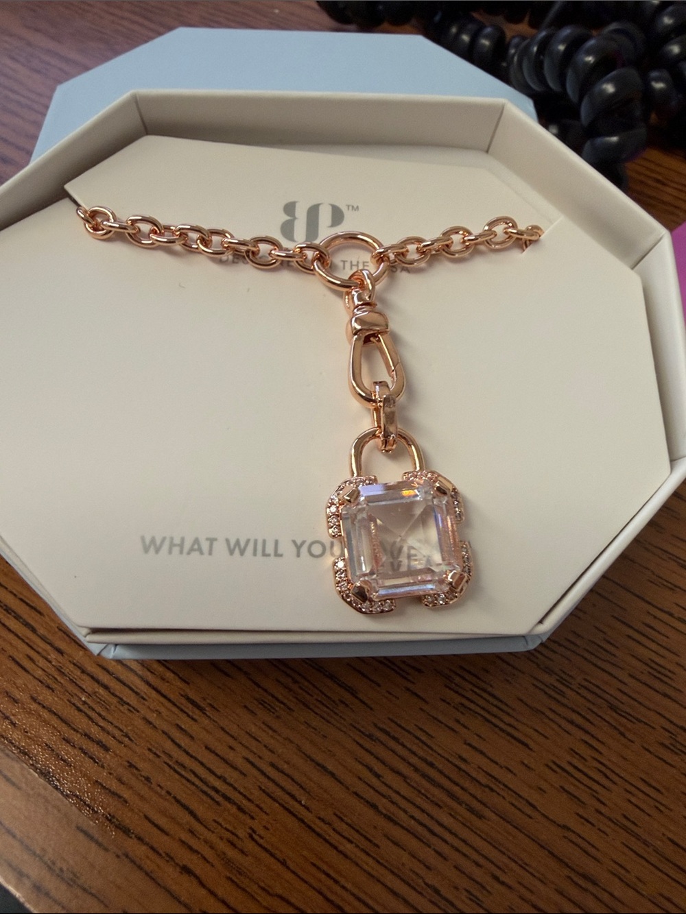 Rose Gold Charm Bracelet with Clear Crystal Pendant